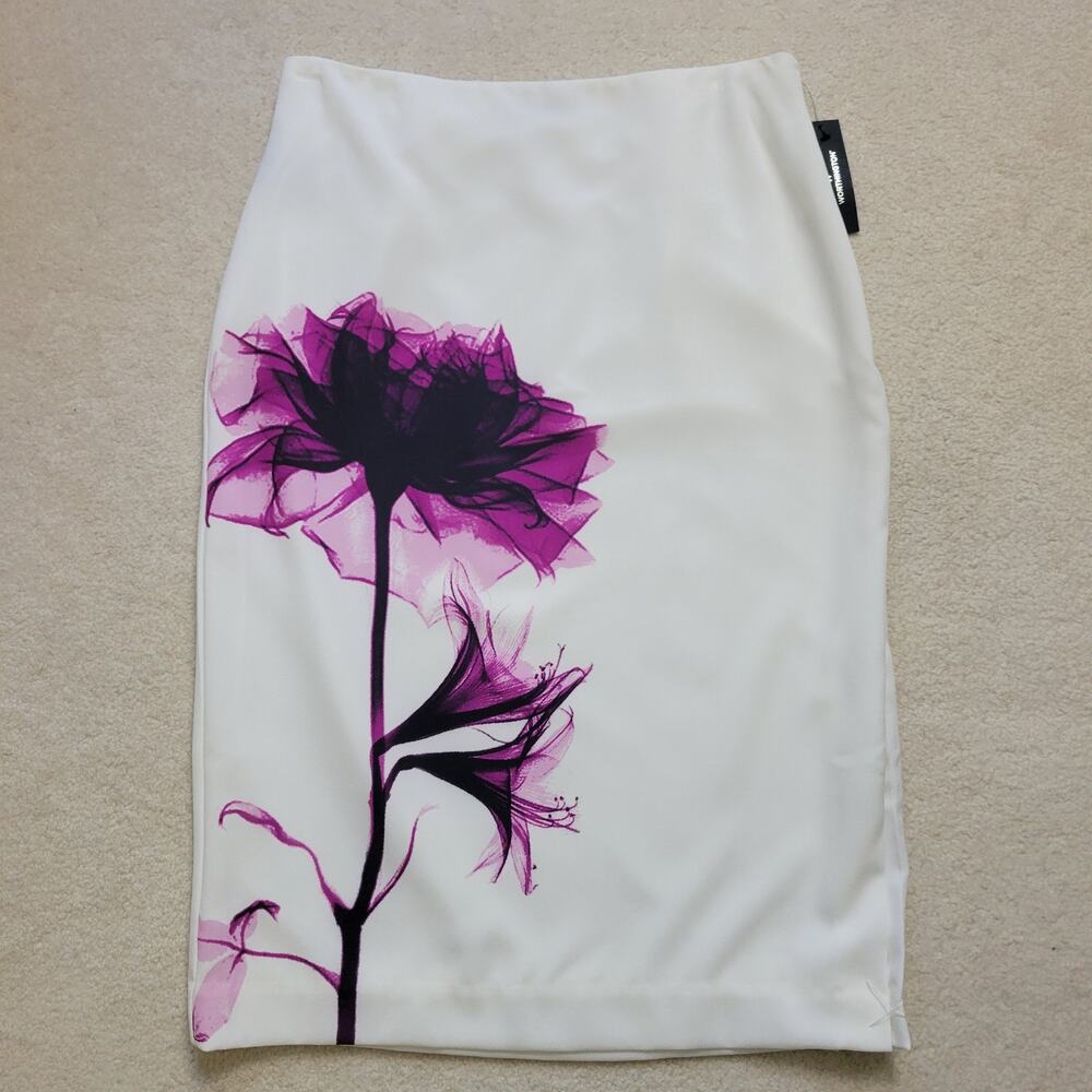 NWT Size 12 Worthington Beautiful Floral Pencil Skirt Lined Knee Length Ivory